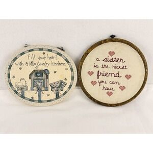 Vintage Country Wall Decor Lot Cross Stitch Sister Farmhouse Sign Rustic